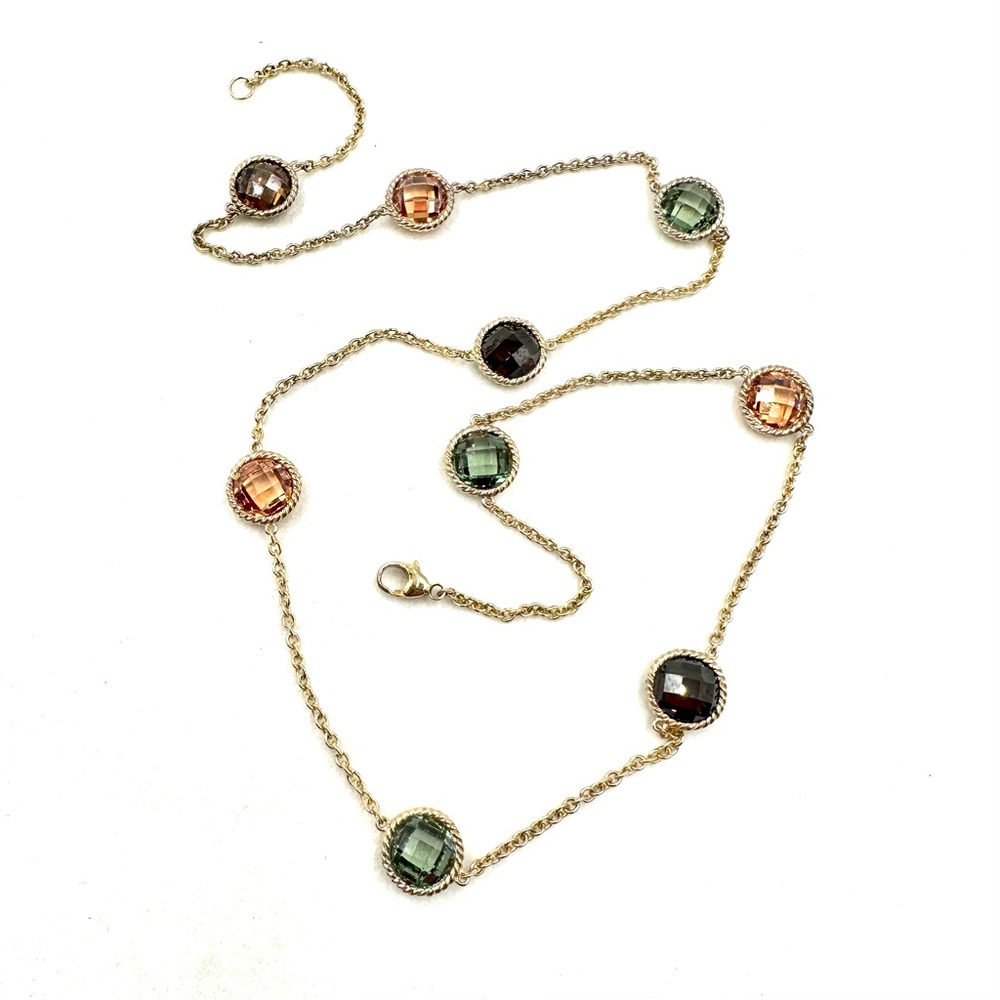 Diamonique By the Yard Gold Clad Sterling Silver CZ Station Necklace 24” NWOT